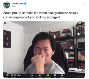 Video call participant using still image of them looking engaged