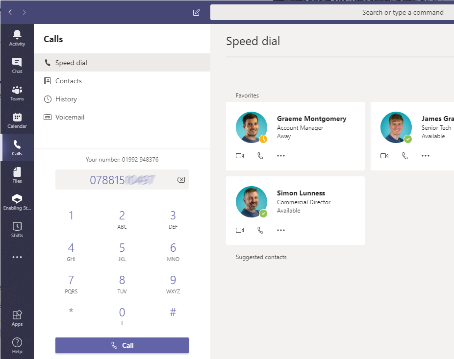 Microsoft Teams app with PSTN calling features