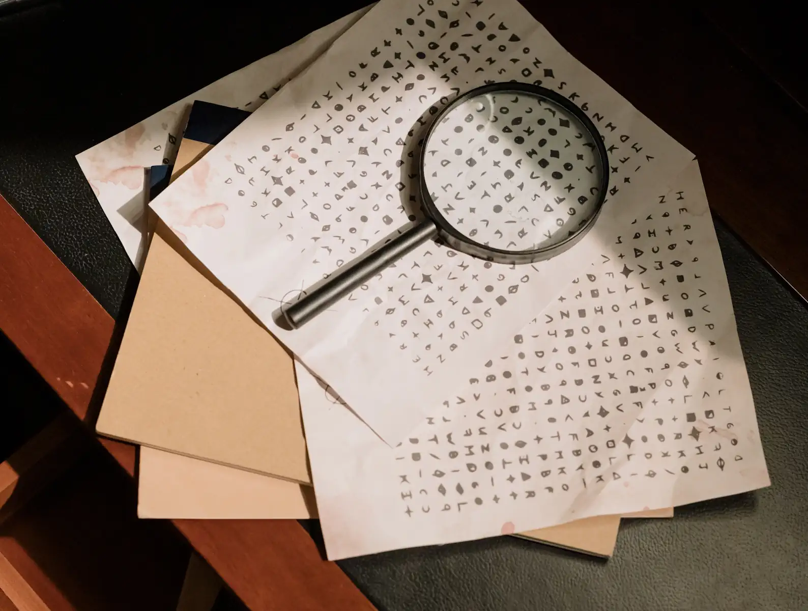 Pages of code and a magnifying glass 
