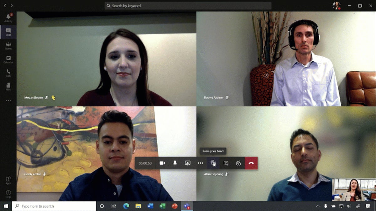 A screen view of four people on a video call